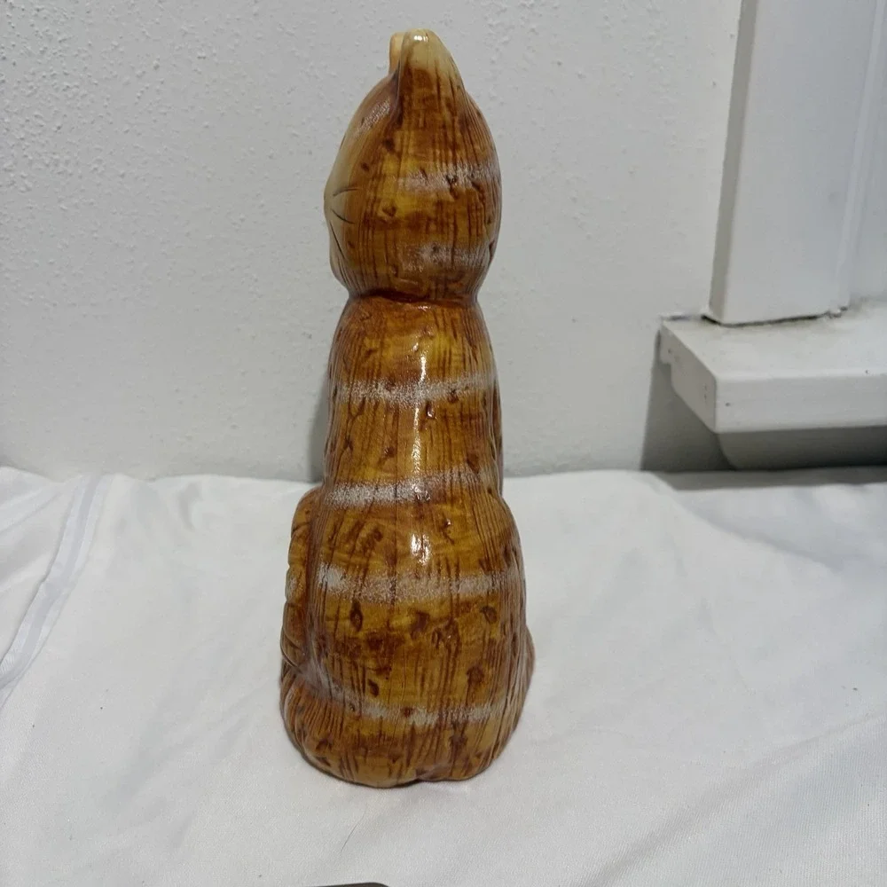 Vintage MCM Orange Brown Ceramic Cat Figurine Hand Painted  8.5 inches tall